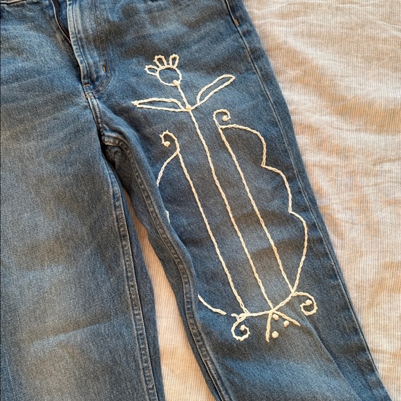 B SIDES Blue Jeans with White Embroidery - Picture 3 of 5